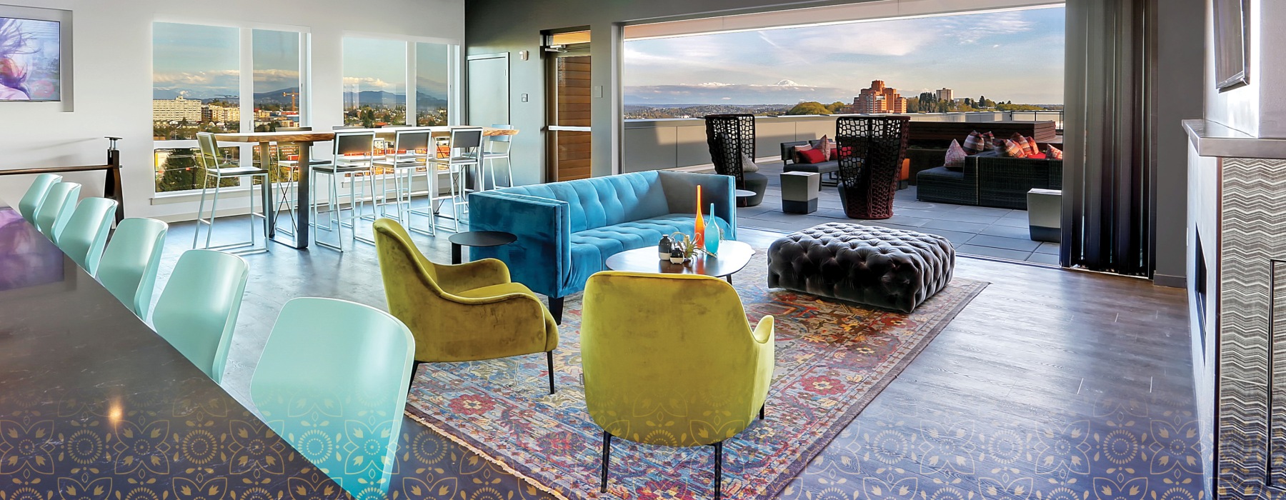 rooftop lounge and deck with view
