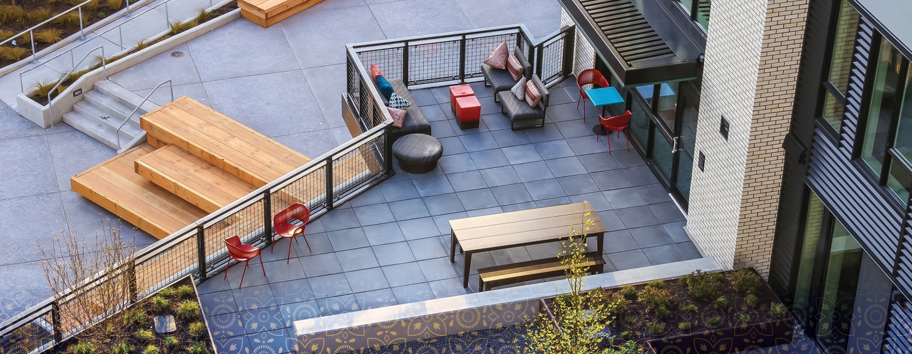 aerial view of terrace with seating